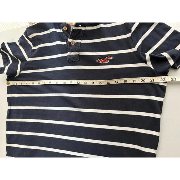 Hollister Y2K Mens Navy Blue White Striped Classic Short Sleeve Polo Shirt XL - Picture 6 of 8